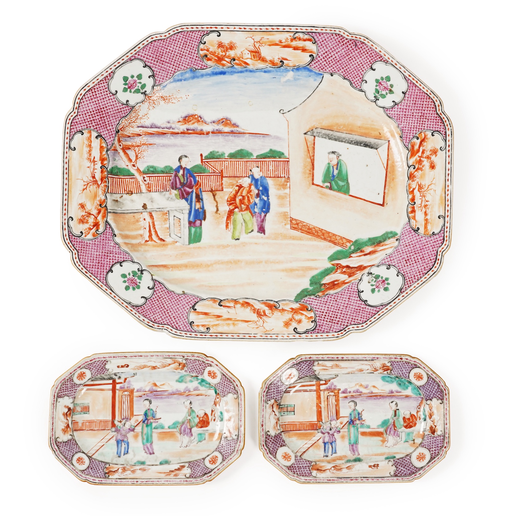 Three Chinese famille rose ‘mandarin’ serving dishes, Qianlong period